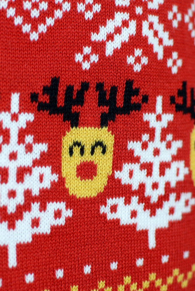 Red Organic detail Cotton Womens Ugly Christmas Sweater Snowmen Trees
