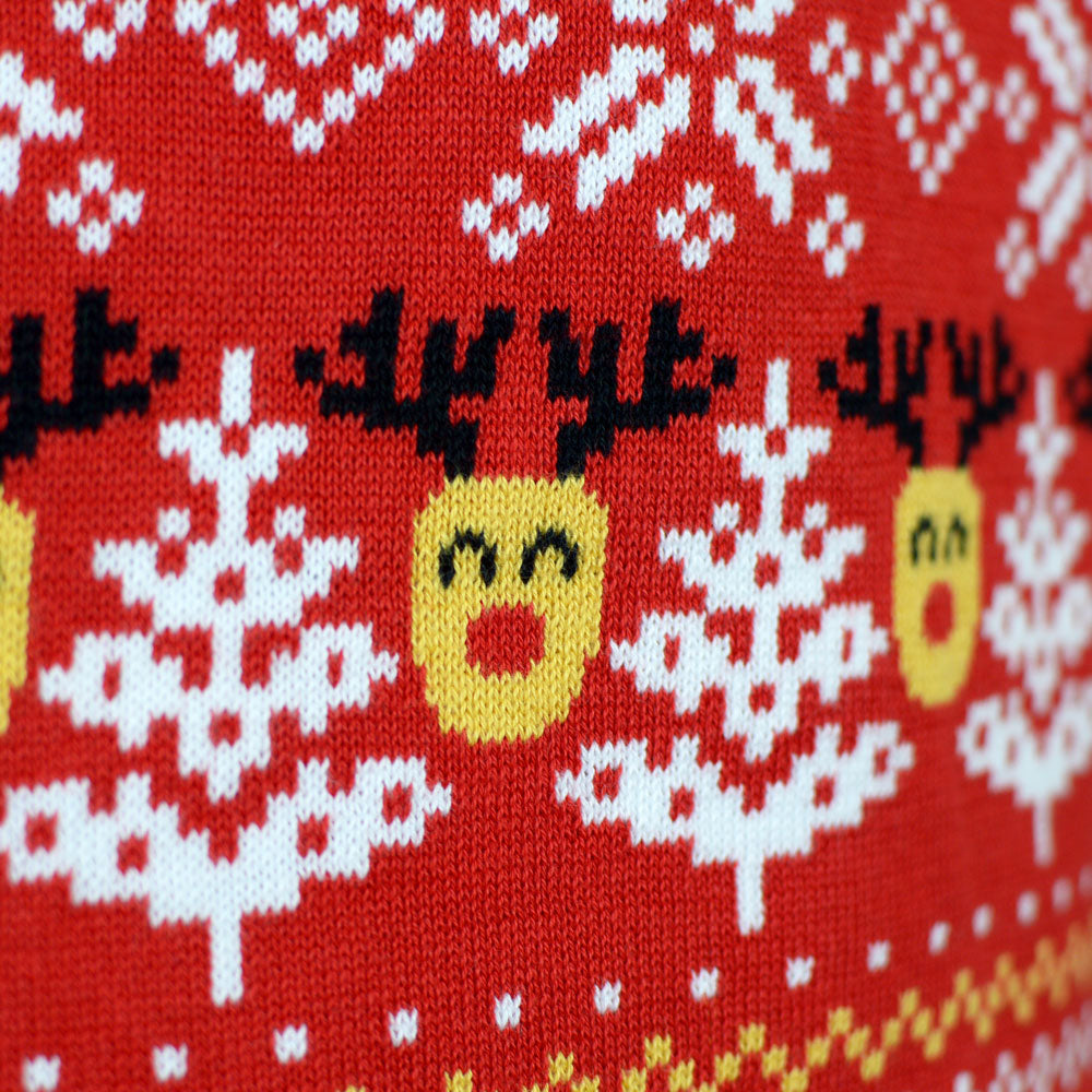 Red Organic detail Cotton Womens Ugly Christmas Sweater Snowmen Trees