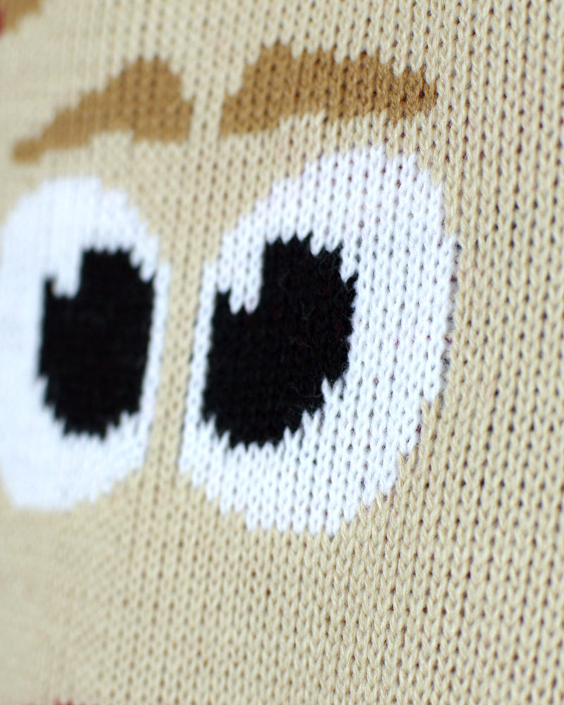 detail womens Red Ugly Christmas Sweater with Reindeer and Snow