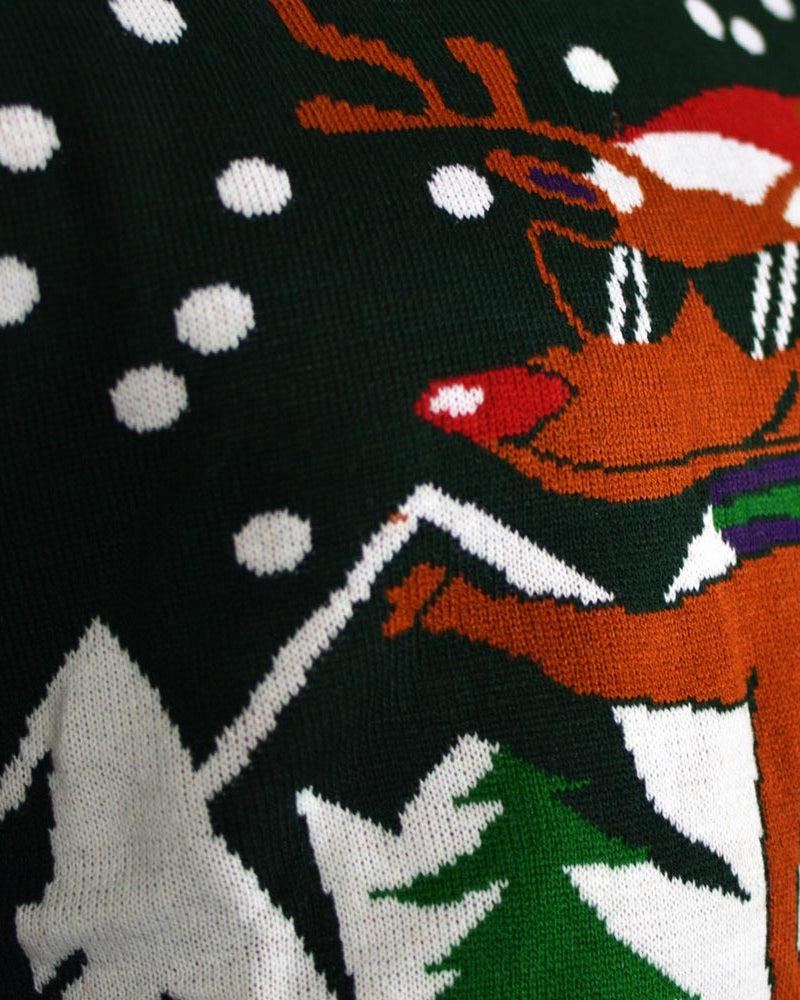 Ugly Christmas Sweater detail Reindeer on Snowmobile