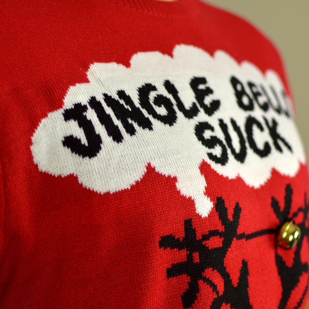 Red 3D Jingle Bells Suck Detail Women's Ugly Christmas Sweater