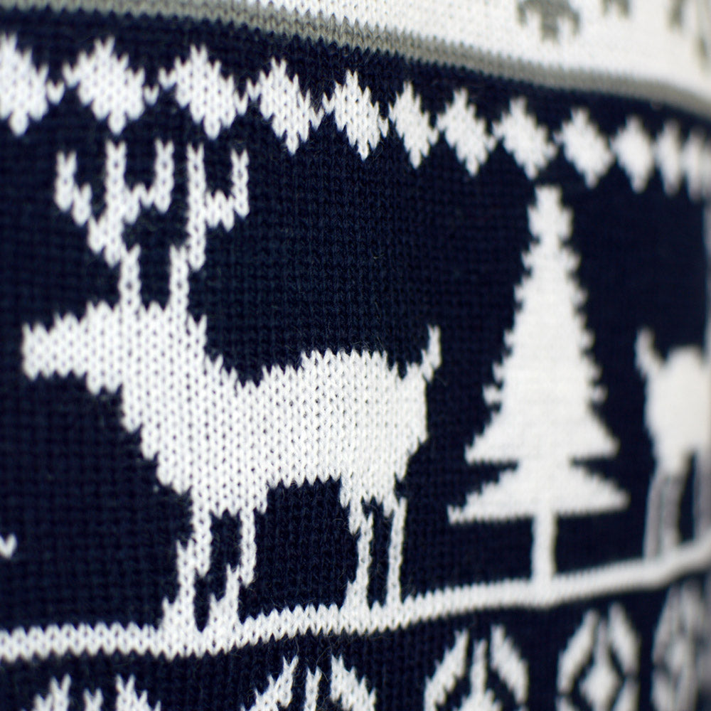 Womens Ugly Christmas Sweater with Reindeers and Trees Strips Detail