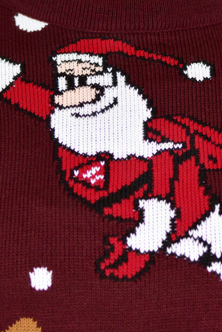 Women's Ugly Christmas Sweater with Batman Rudolph and Superman Santa Detail
