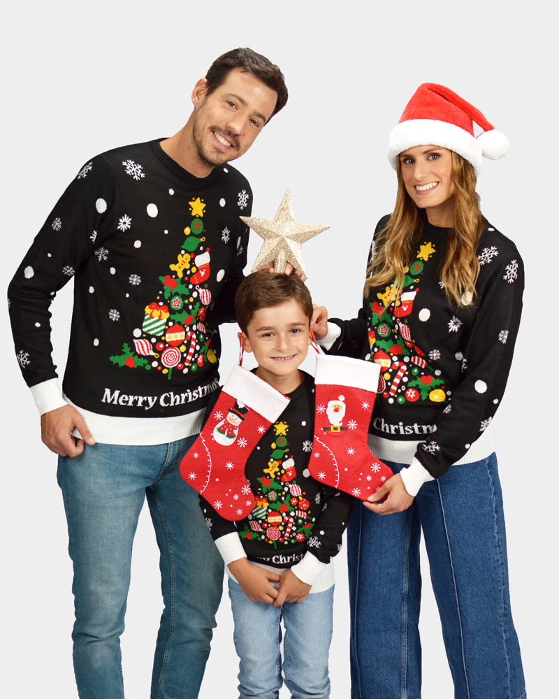 Family Black Ugly Christmas Sweater Merry Christmas