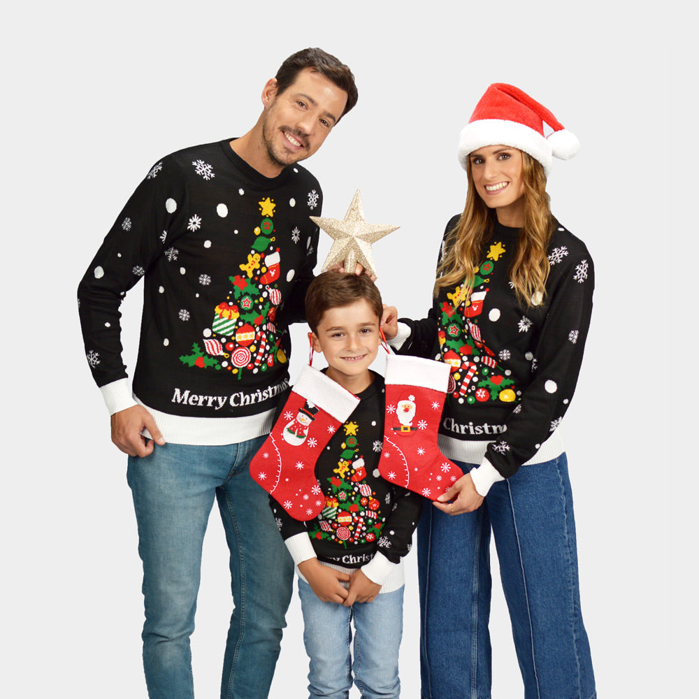 Family Black Ugly Christmas Sweater Merry Christmas