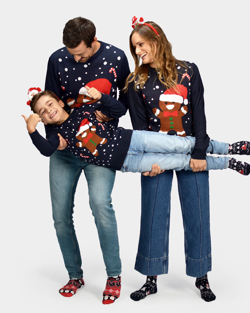 Gingerbread Blue Ugly Christmas Sweater Family