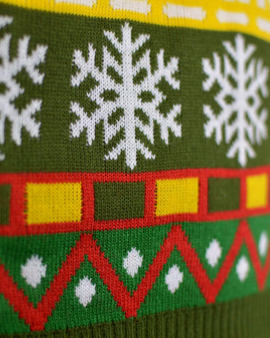 Detail Green Family Ugly Christmas Sweater with Santa and Gifts