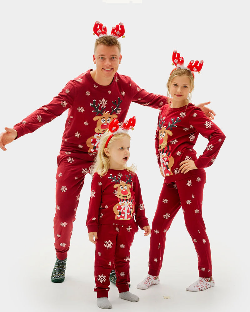 Red Ugly Christmas Pyjama for Children with Rudolph the Reindeer Family