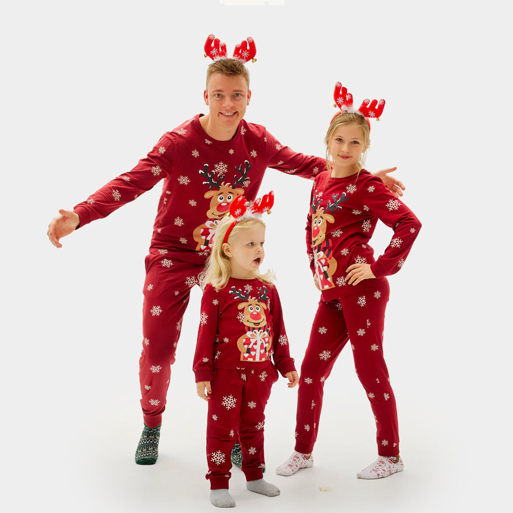 Red Ugly Christmas Pyjama for Children with Rudolph the Reindeer Family
