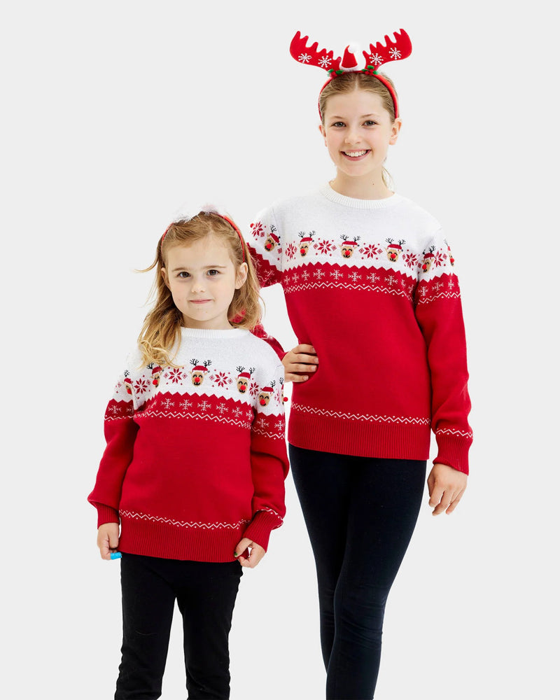 Family Ugly Christmas Sweater Adorable Reindeer girls