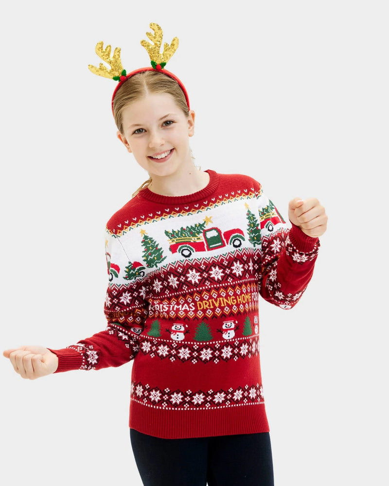 Family Ugly Christmas Sweater Driving Home Children