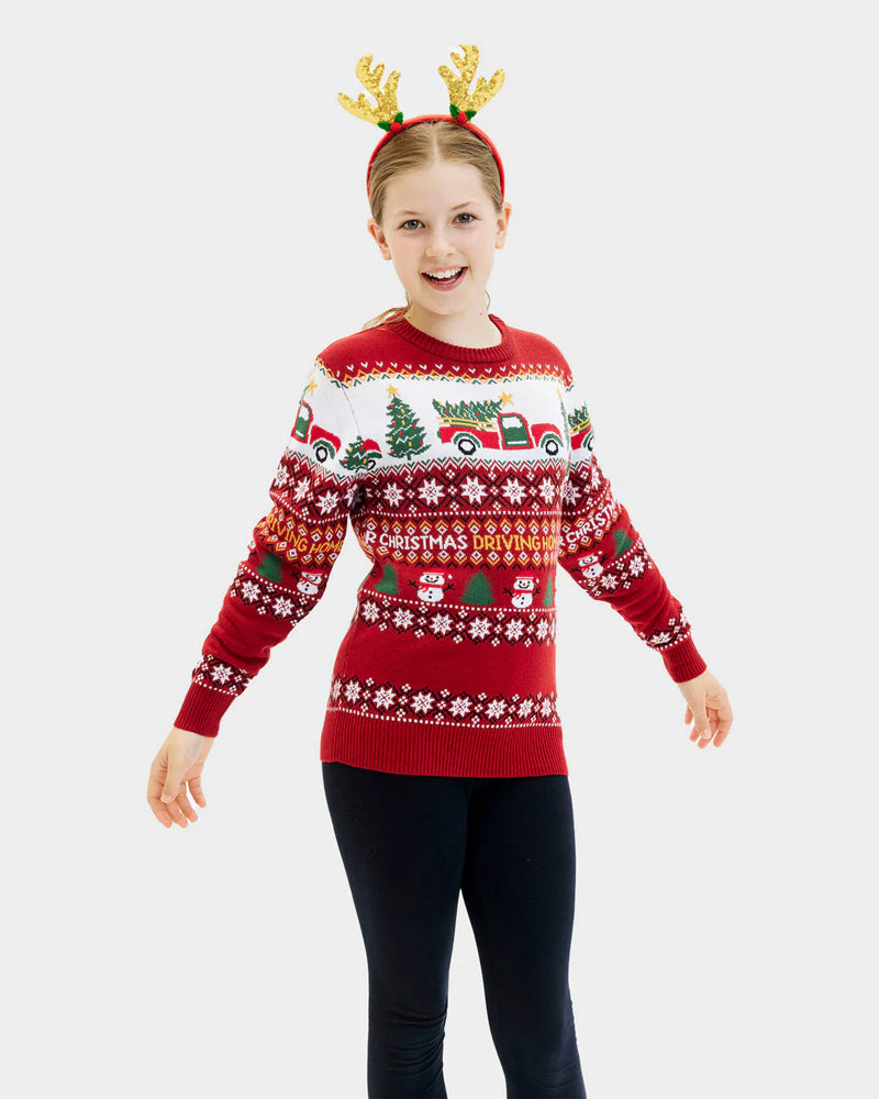 Family Ugly Christmas Sweater Driving Home Girl