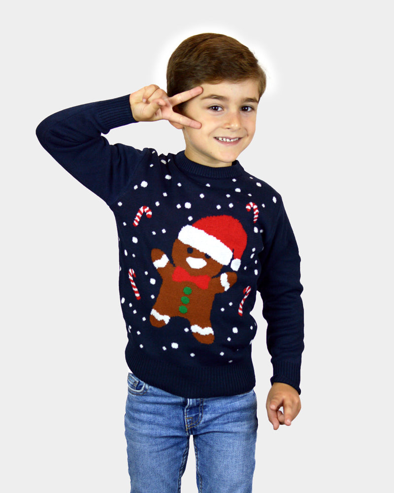 Gingerbread Childrens Family Blue Ugly Christmas Sweater