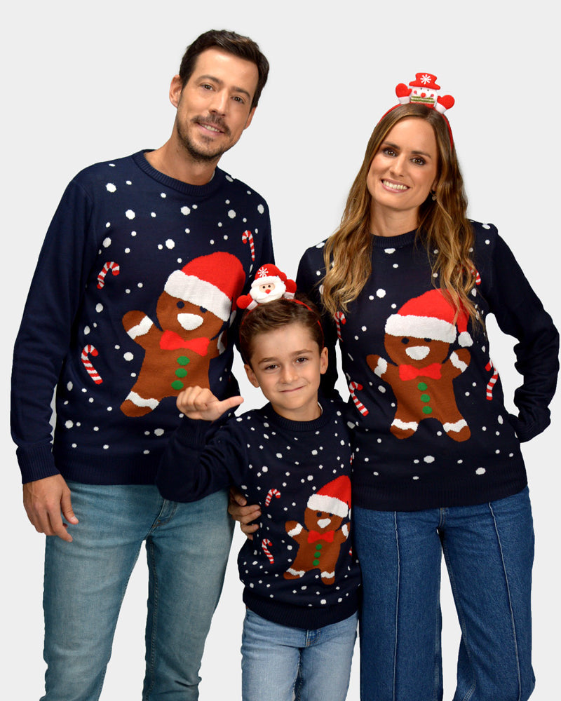 Gingerbread Family Blue Ugly Christmas Sweater