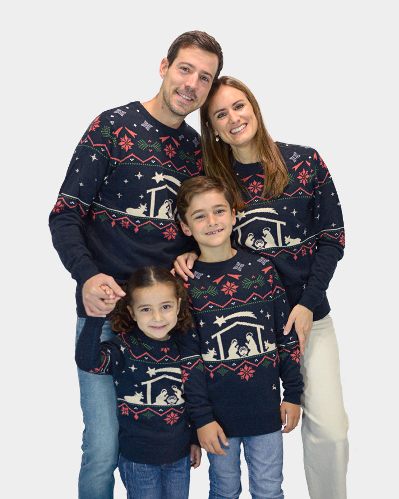 Boys and Girls Ugly Christmas Sweater Nativity Family