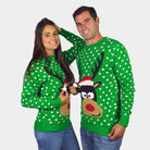 Green 3D Couple Children Ugly Christmas Sweater Reindeer Santa's hat