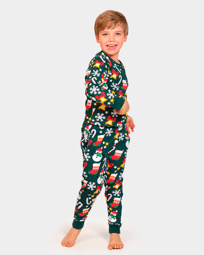 Boys Green Ugly Christmas Pyjama for Children with Christmas motifs
