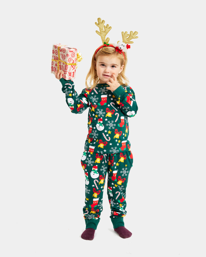 Green Ugly Christmas Pyjama for Children with Christmas motifs girls