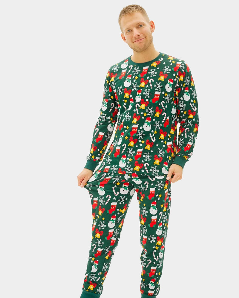 Green Ugly Christmas Pyjama for Men with Christmas motifs