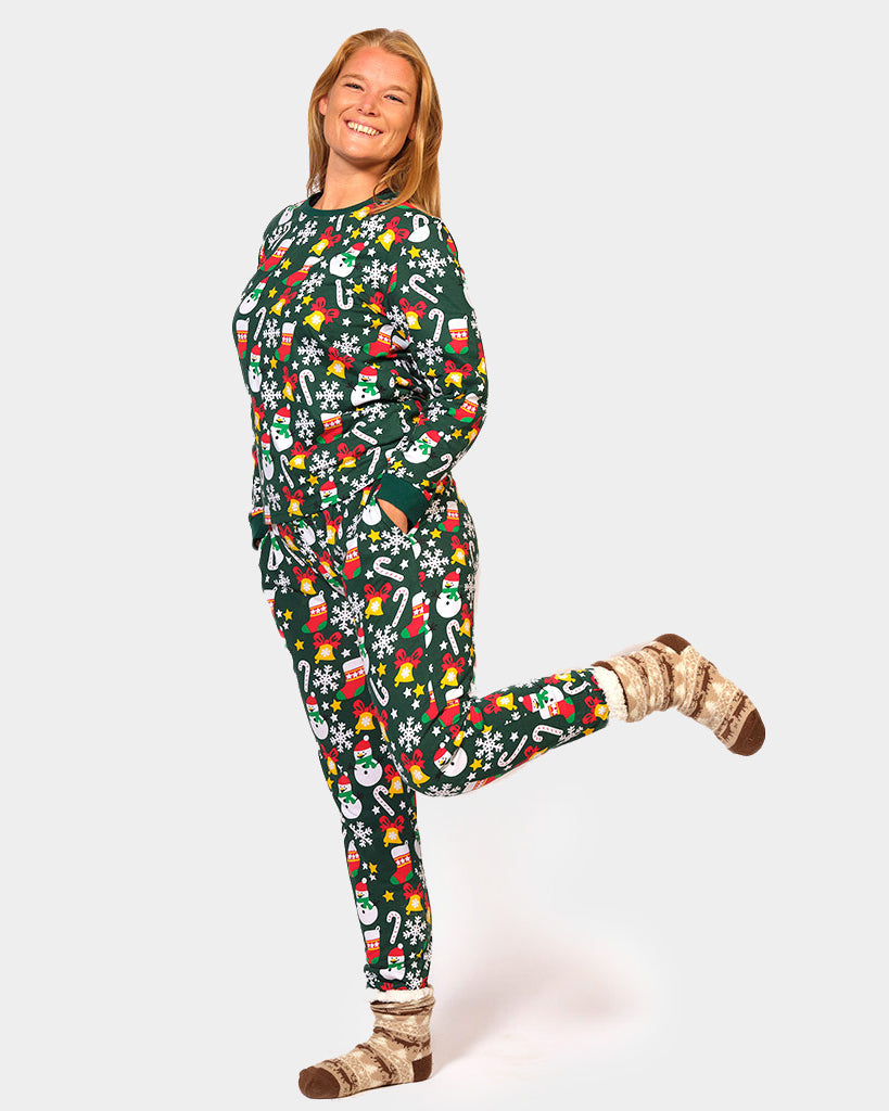 Green Ugly Christmas Pyjama for Women with Christmas motifs