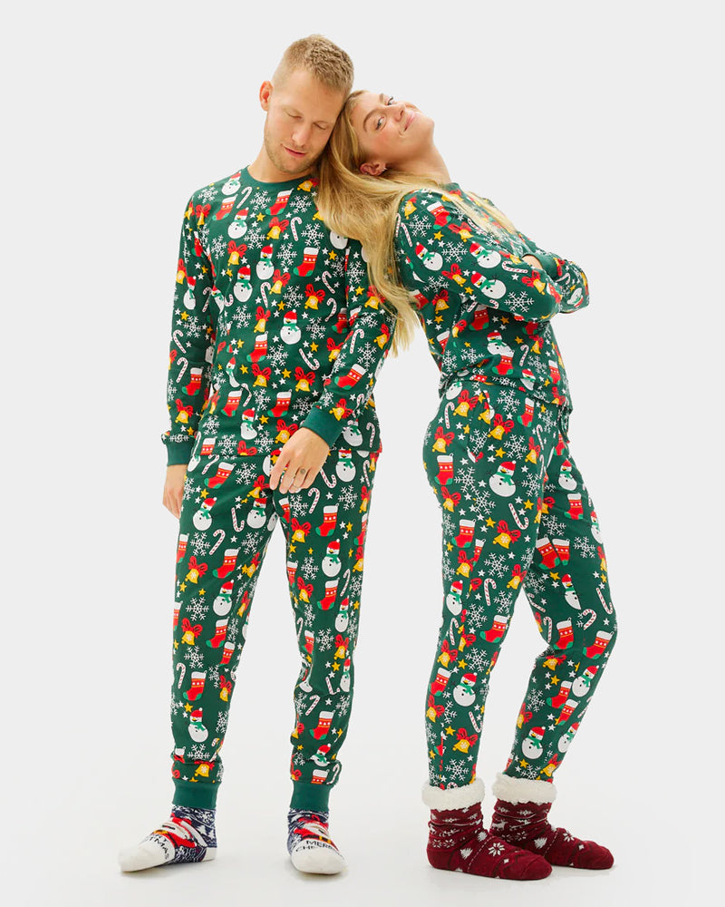 Green Ugly Christmas Pyjama Womens and Mens Christmas motifs