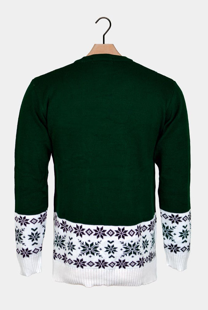 Green Women's Ugly Christmas Sweater with skating Reindeer Back
