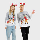 Grey Organic Cotton Cute Reindeers Children Women Men Ugly Christmas Sweater