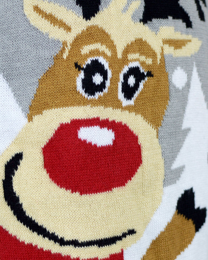 Grey Organic Cotton Cute Reindeers detail Ugly Christmas Sweater