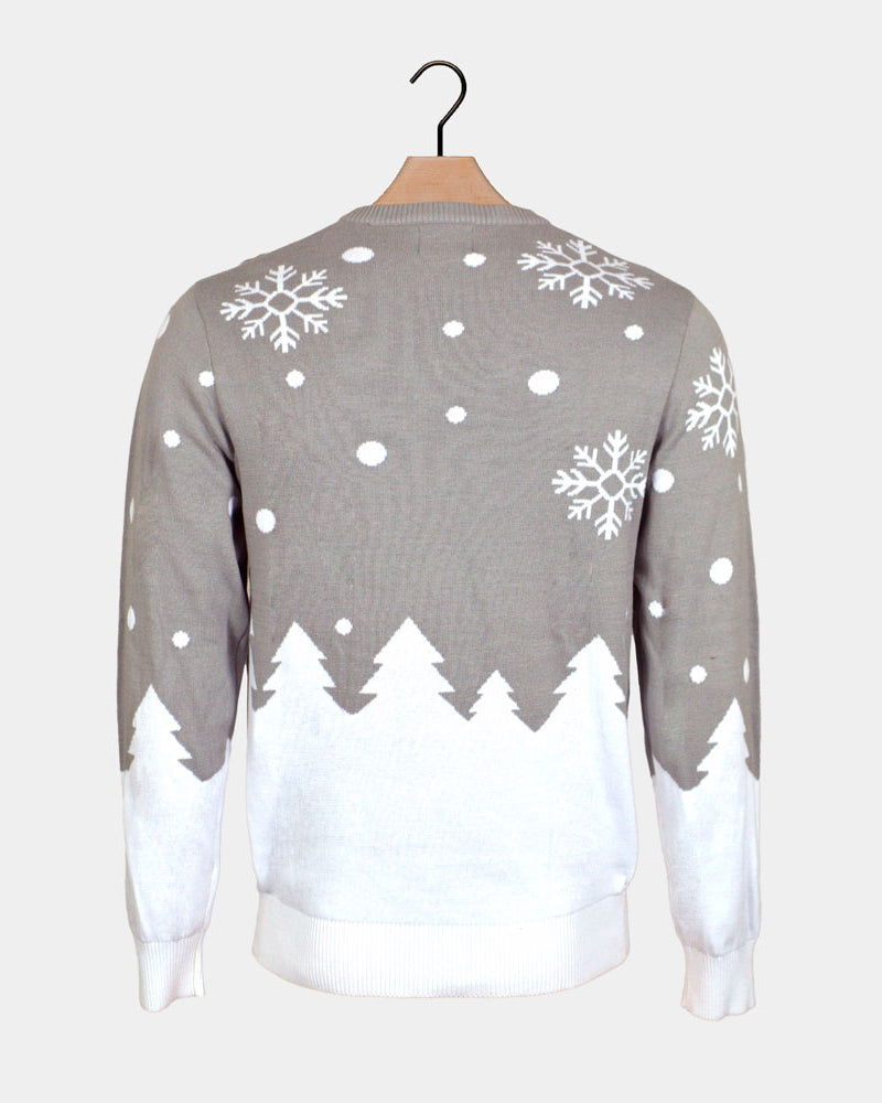 Grey Organic Cotton Cute Reindeers Ugly Christmas Sweater Mens