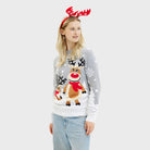 Grey Organic Cotton Cute Reindeers Womens Mens Ugly Christmas Sweater