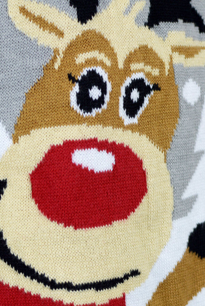 Grey Organic Cotton Cute Reindeers Womens Mens Ugly Christmas Sweater