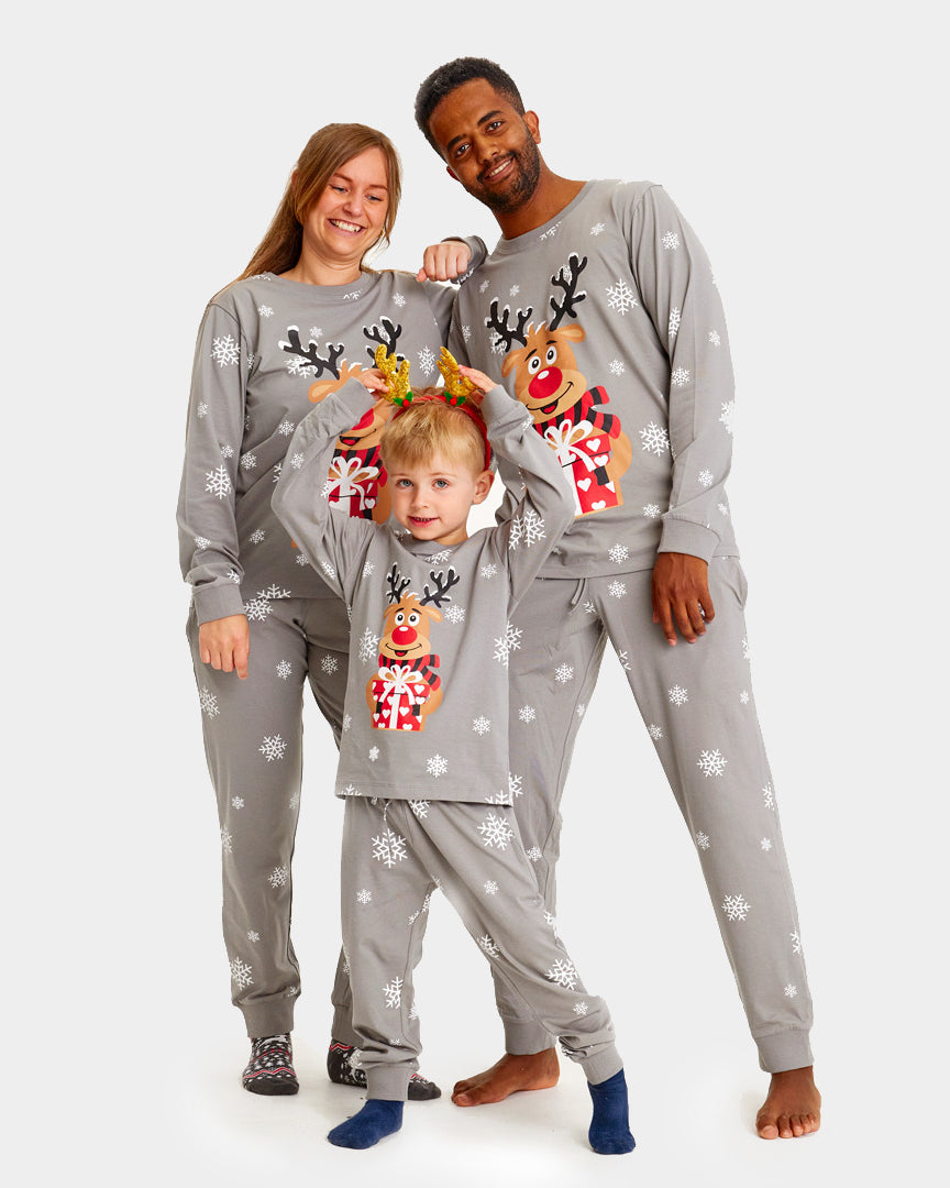 Grey Ugly Christmas Pyjama for Children with Rudolph the Reindeer Mens and Womens