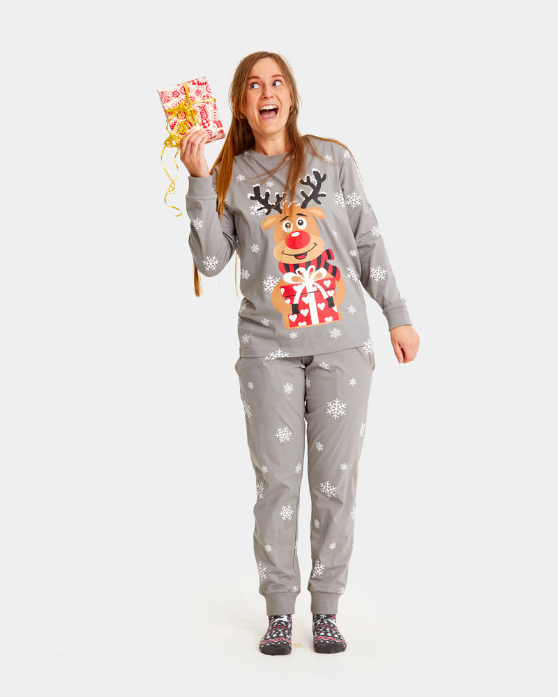 Grey Ugly Christmas Pyjama Womens Family Rudolph the Reindeer