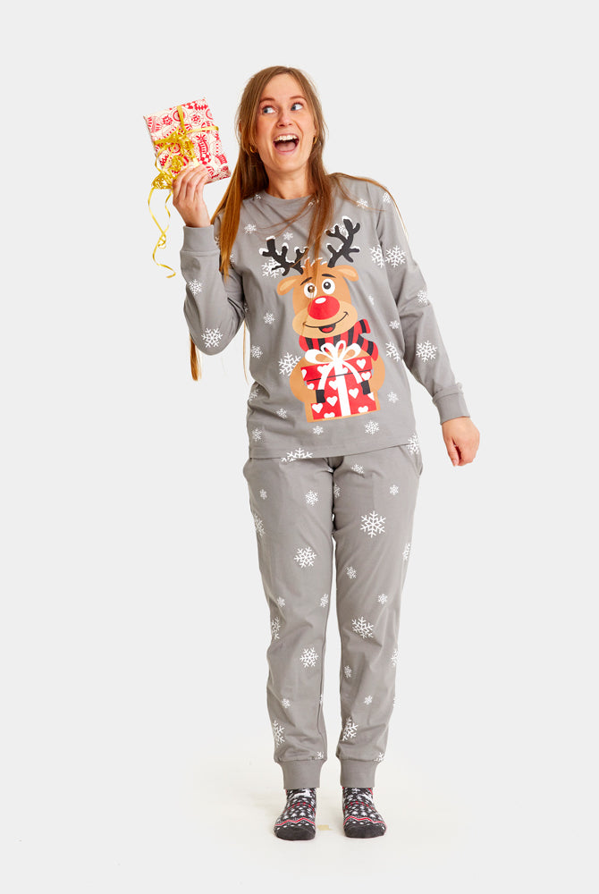 Grey Ugly Christmas Pyjama Womens Family Rudolph the Reindeer
