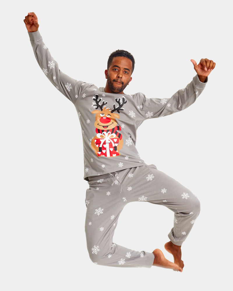 Grey Ugly Christmas Pyjama Mens Rudolph the Reindeer