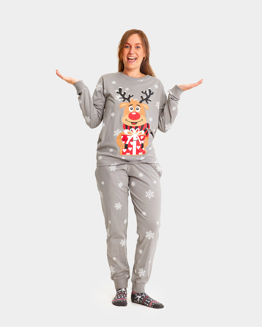 Grey Ugly Christmas Pyjama for Women with Rudolph the Reindeer