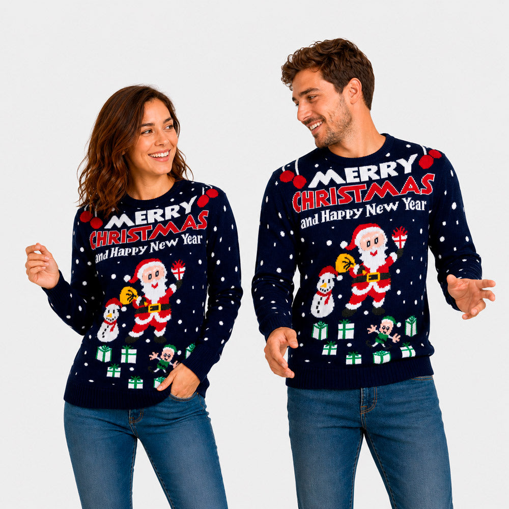 Couples Ugly Christmas Sweater 'Merry Christmas and Happy New Year