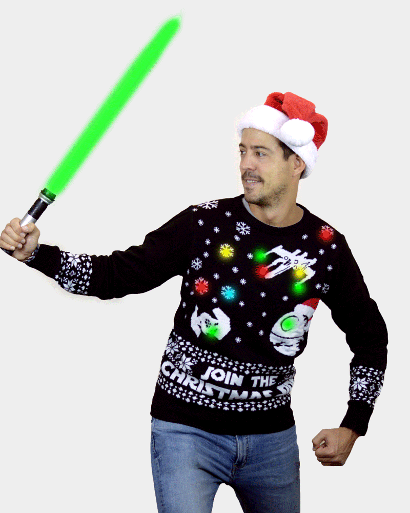 Join the Christmas Side LED light-up Ugly Christmas Sweater Mens