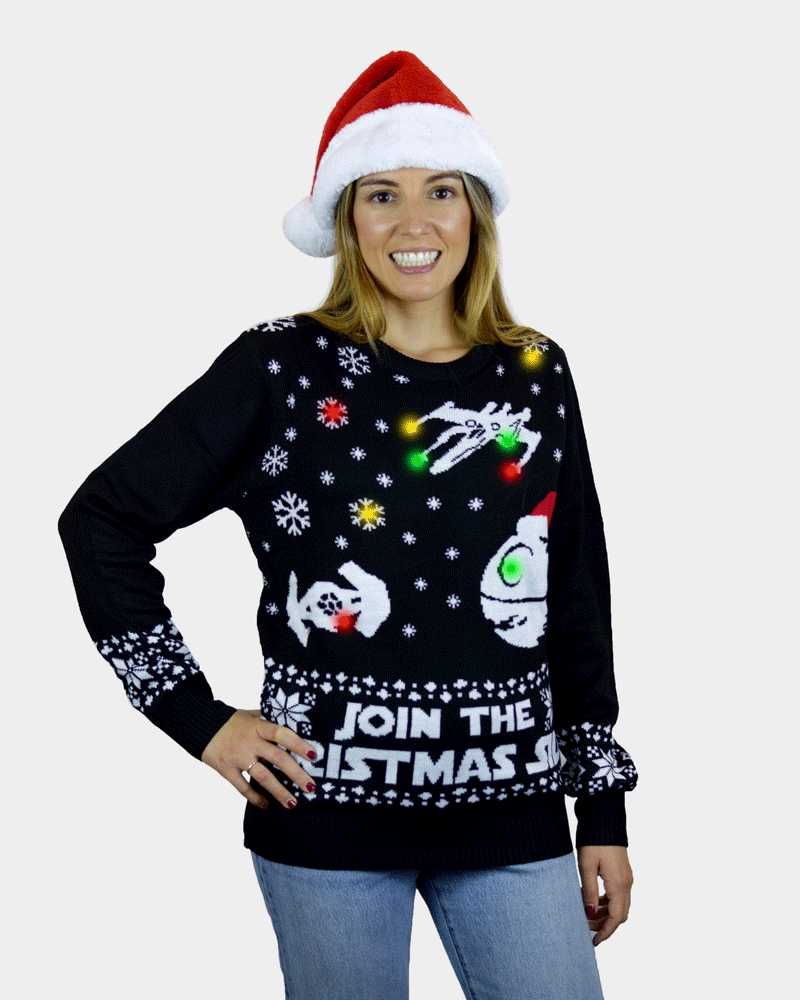 Join the Christmas Side LED light-up Ugly Christmas Sweater Womens