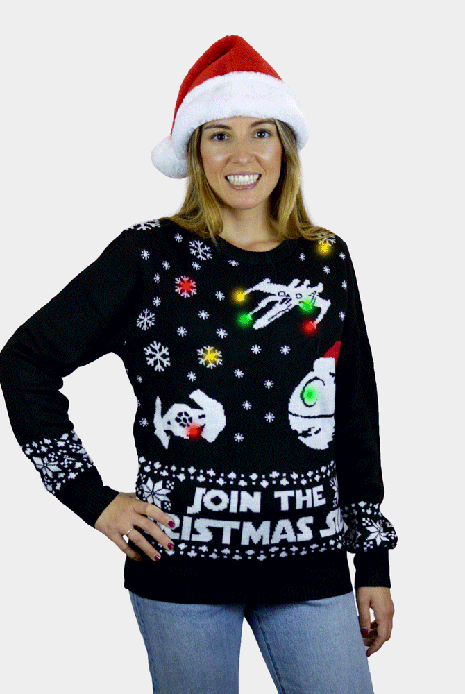 Join the Christmas Side LED light-up Ugly Christmas Sweater Womens