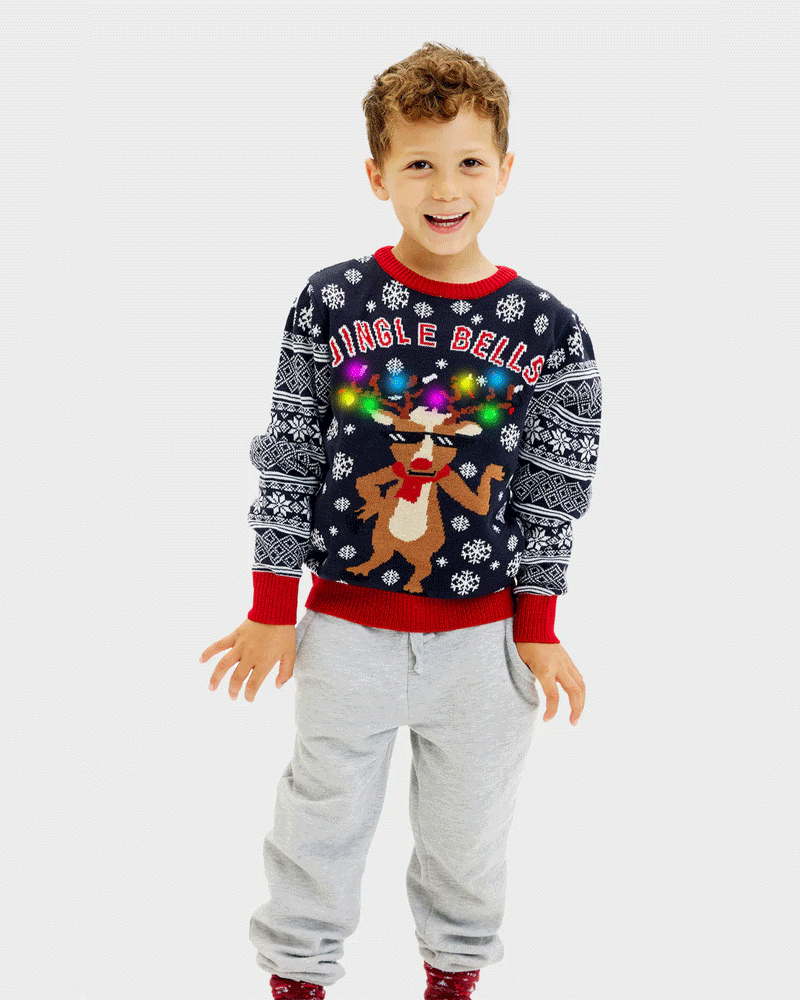 LED light-up Ugly Christmas Sweater Jingle Bells Boys and Girls