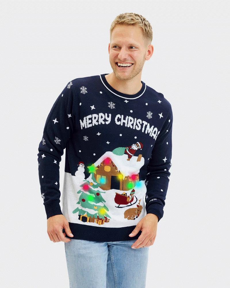 LED light-up Couple's Blue Ugly Christmas Sweater  Merry Christmas Mens