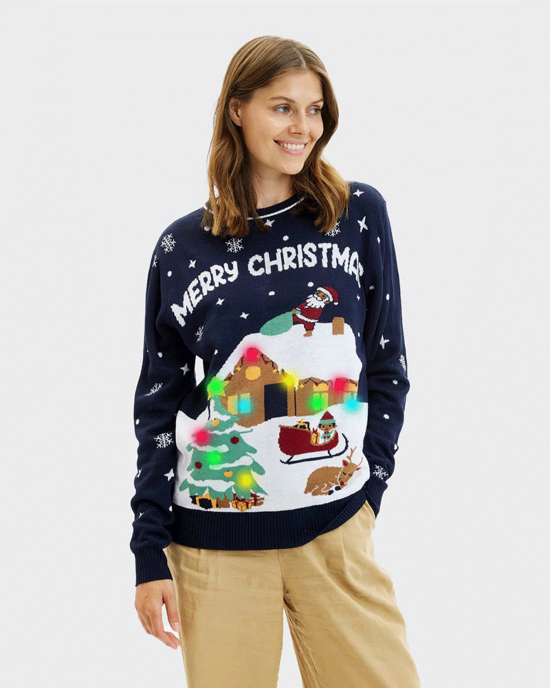 LED light-up Couple's Blue Ugly Christmas Sweater  Merry Christmas WOmens