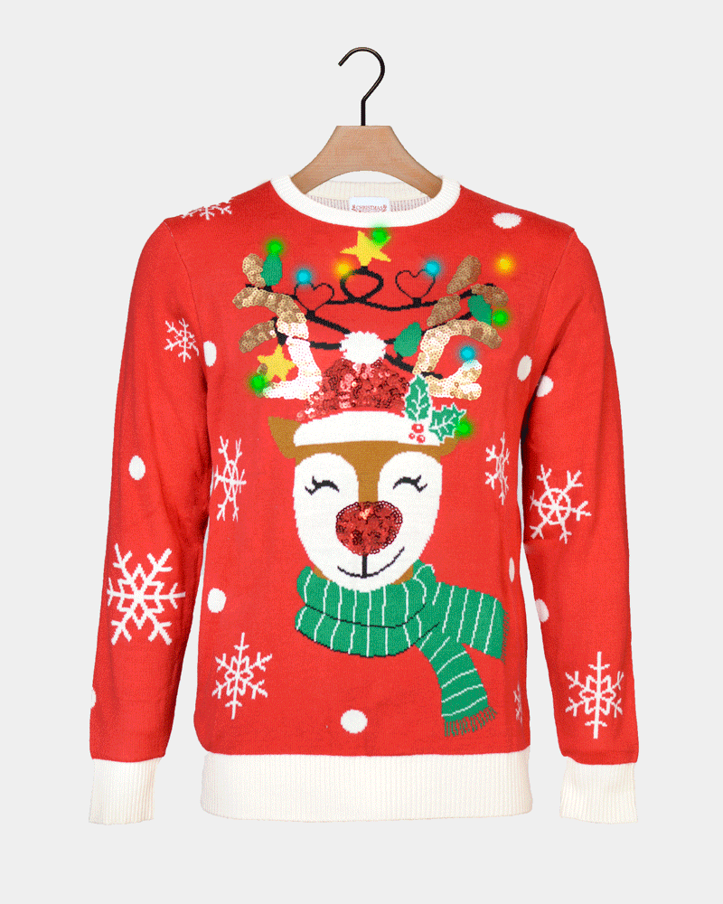 LED light-up Couples Sequin Ugly Christmas Sweater Sparkling Reindeer