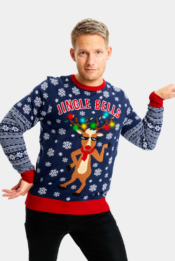 mens LED light-up Couple's Ugly Christmas Sweater Jingle Bells