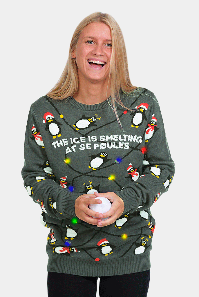 LED light-up Couple's Ugly Christmas Sweater with Penguins womens