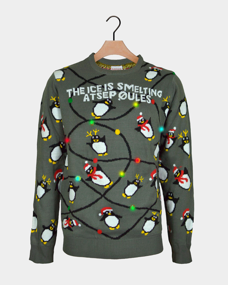 LED light-up Couple's Ugly Christmas Sweater with Penguins