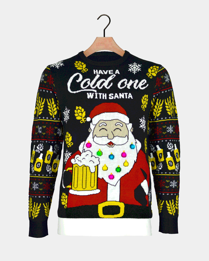 LED Light-Up Couple's Ugly Christmas Sweater Santa with Beer