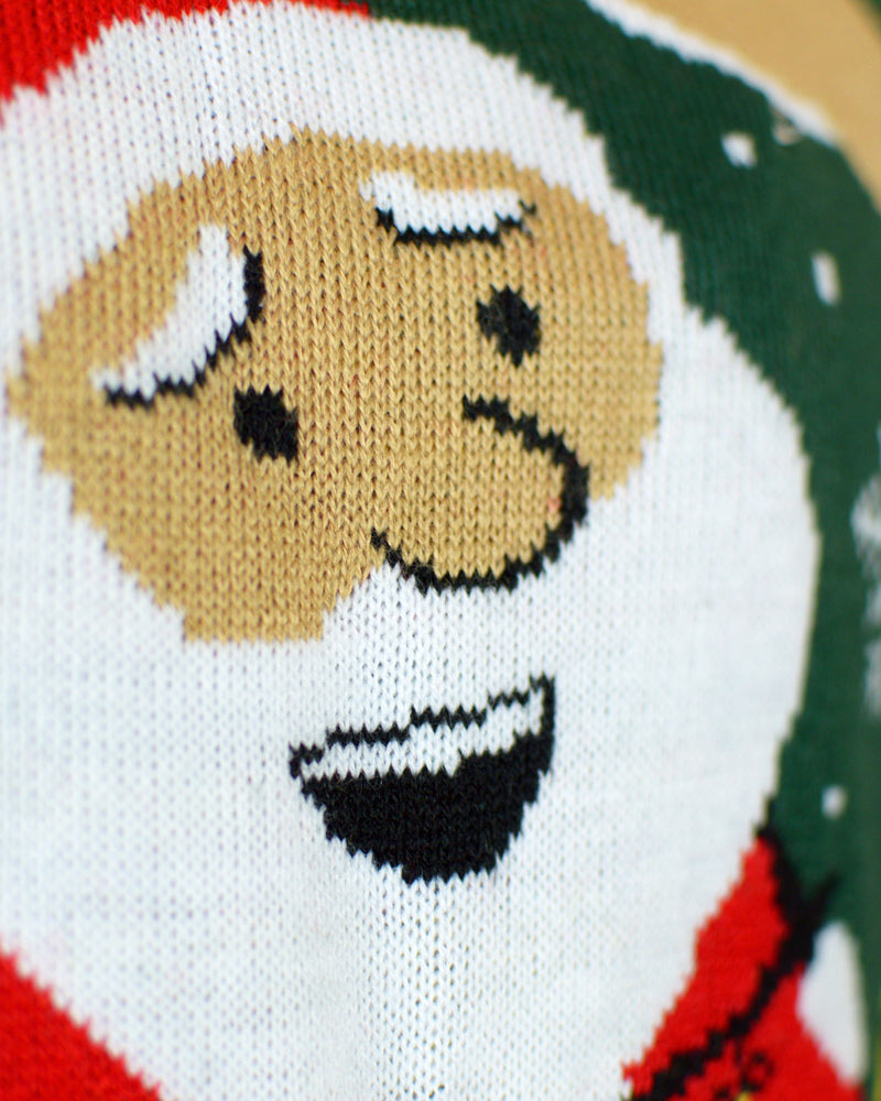 LED light-up Couple's Ugly Christmas Sweater Santa Claus in a mess detail