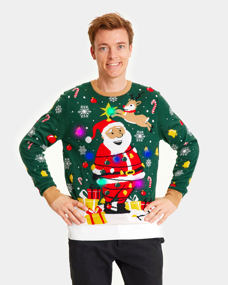 LED light-up Couple's Ugly Christmas Sweater Santa Claus in a mess mens